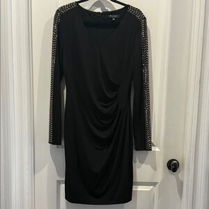 Guess Black Dress with Embellished Gold Studded Sleeves Sz 14